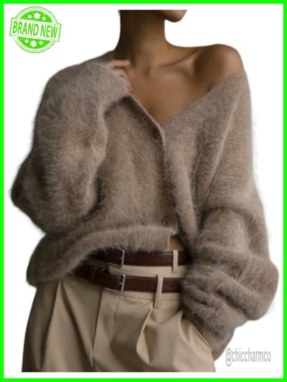 Oversized Fuzzy Knit Cardigan Sweater V-Neck Button Down Long Sleeve